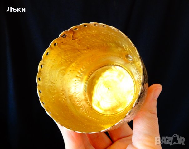 Древен индийски свещник,чаша,съд от месинг. , снимка 3 - Антикварни и старинни предмети - 24431059