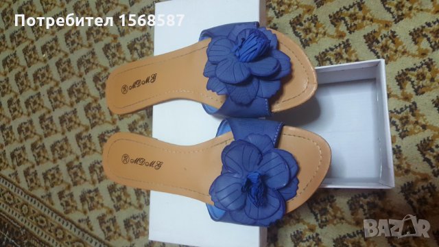 Сини дамски чехли с цвете, снимка 5 - Джапанки - 25022513