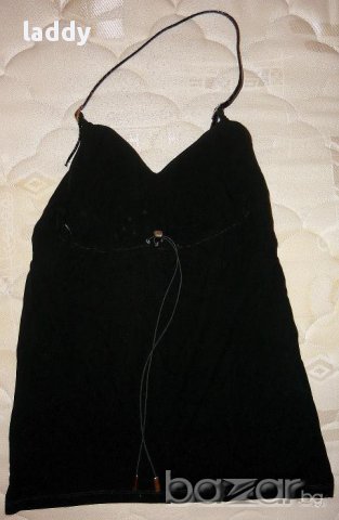 Нов черен топ с кожена призрамка, снимка 2 - Корсети, бюстиета, топове - 14388007