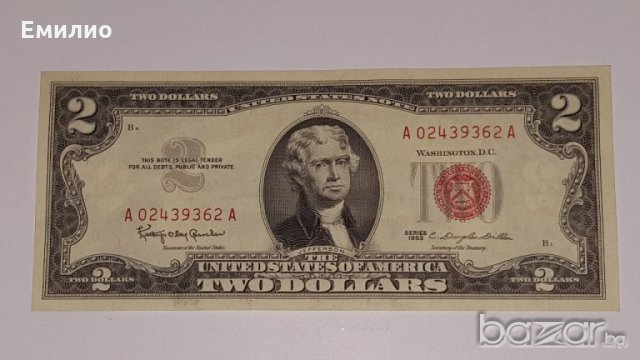 $ 2 Dollars Red Seal Note 1963. 7 DIGIT, снимка 2 - Нумизматика и бонистика - 16985525