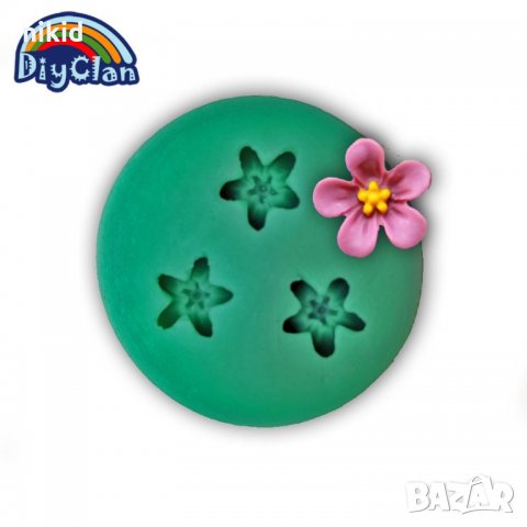 3 мини мини цветчета с тичинка силиконова форма молд украса декор торта мъфини фондан шоколад и др