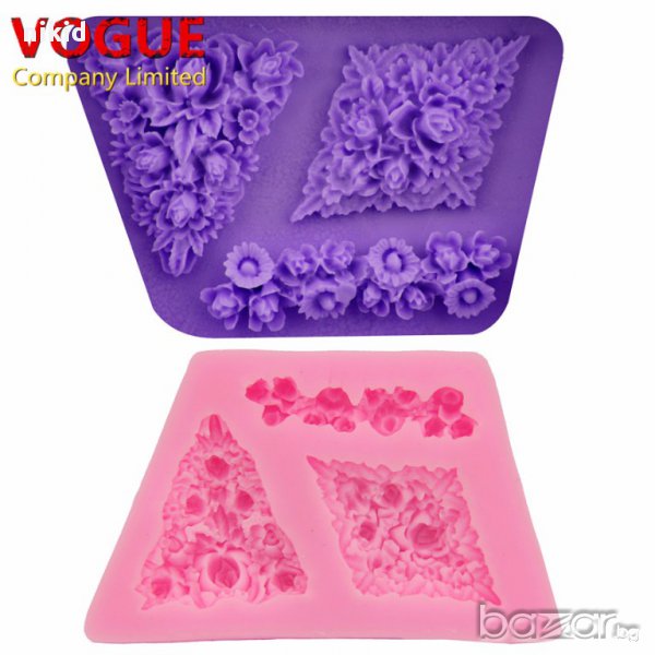 силиконов молд форма триъгълник и ромб в ситни рози цветя за украса торта с фондан шоколад, снимка 1