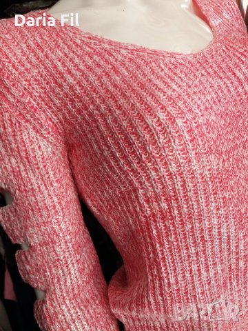 НОВО! СТРАХОТЕН пуловер в бяло-розово-сребристо, снимка 3 - Блузи с дълъг ръкав и пуловери - 24072593