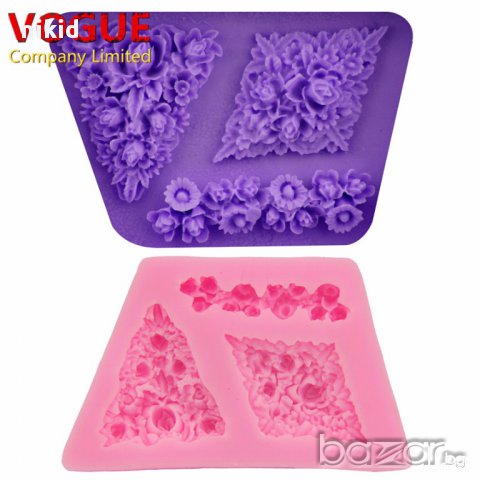 силиконов молд форма триъгълник и ромб в ситни рози цветя за украса торта с фондан шоколад