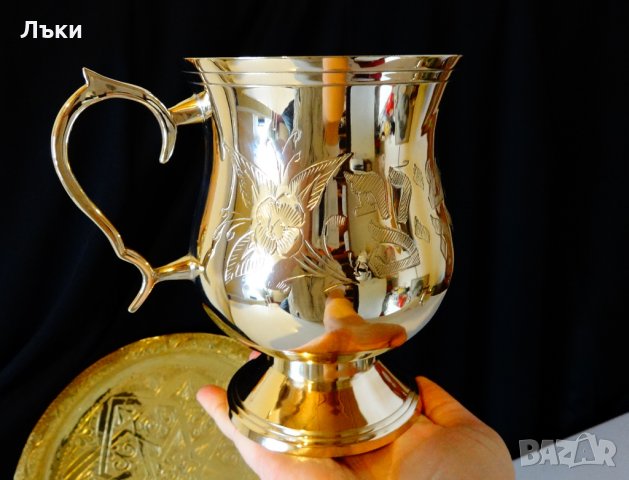  Бронзов бокал с две дръжки 1 л.,сватба,годишнина.  , снимка 3 - Антикварни и старинни предмети - 23627765