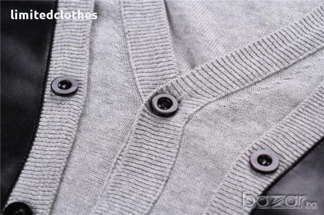 PHILIPP PLEIN GREY LEATHER SKULL Мъжка Жилетка тип Пуловер size M, снимка 6 - Пуловери - 9069376