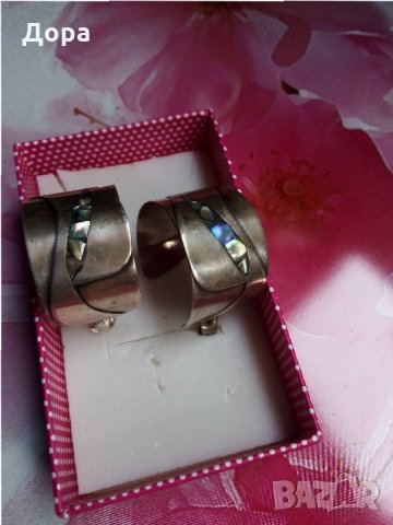 Старинни авторски сребърни и много масивни обеци с  Абалон, снимка 6 - Обеци - 22803118