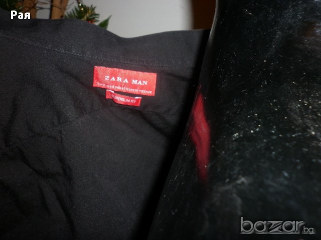 Мъжка черна риза със столче яка Zara Men, снимка 6 - Ризи - 17053217