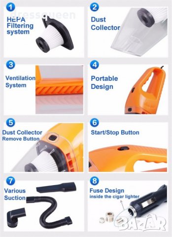 Прахосмукачка за автомобил с 3 приставки, снимка 8 - Аксесоари и консумативи - 24746034