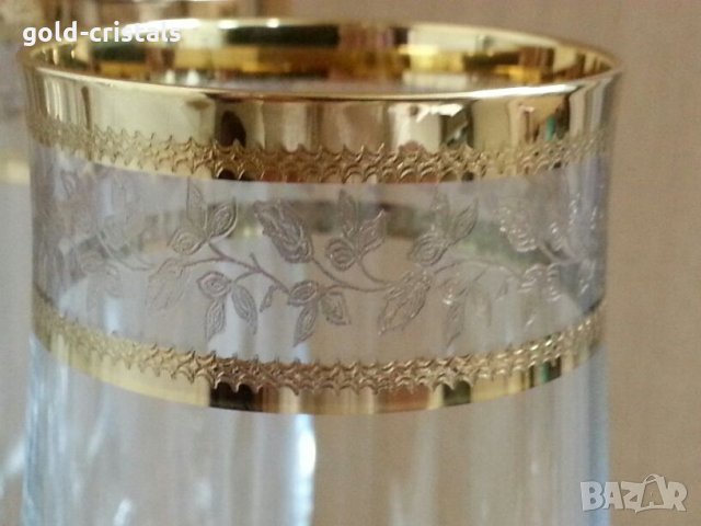 кристални чаши с златен кант , снимка 2 - Антикварни и старинни предмети - 22180312