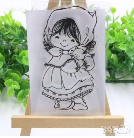 Момиченце с шапка Червената шапчица силиконов гумен печат декор украса бисквитки фондан Scrapboo