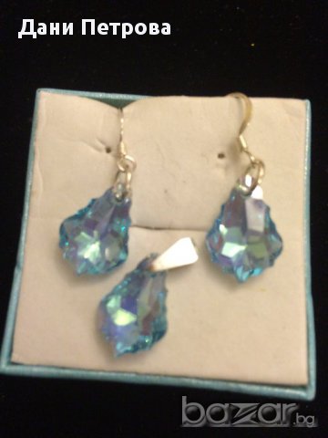 стилен комплект от кристал със сребърен обков, снимка 4 - Колиета, медальони, синджири - 9220566