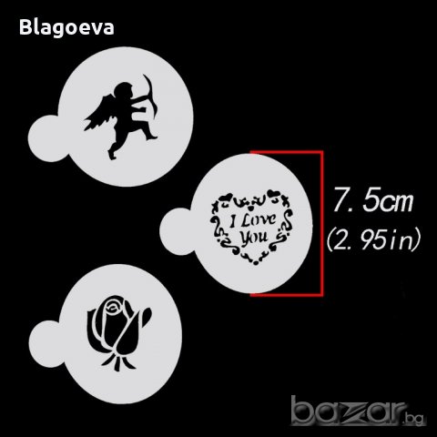 Шаблони – сърце, цвете и ангелче за декорация на сладки, кафе, мляко и капучино, снимка 2 - Домашни продукти - 20989910