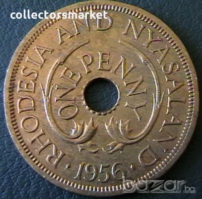 1 пени 1956, Родезия и Нийсланд, снимка 2 - Нумизматика и бонистика - 21211674