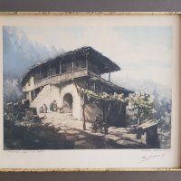 Петър Морозов 1880-1951 Старинна къща в Ловеч Акватинта от 1930те години, снимка 2 - Картини - 23818411