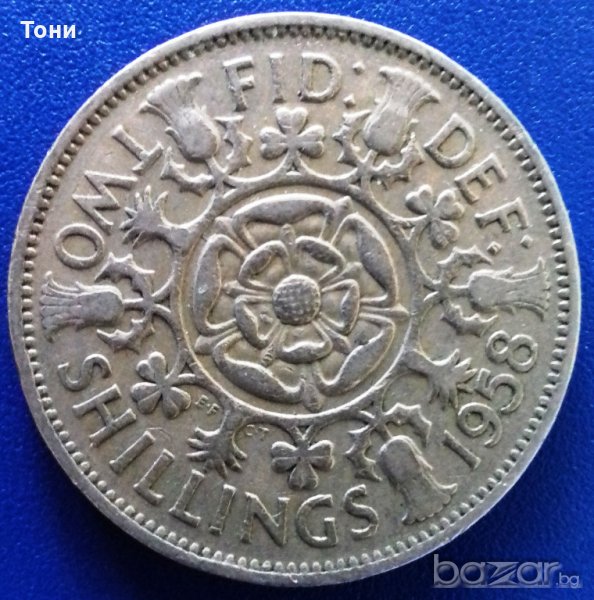  Монета Великобритания - 2 Шилинга 1958 г. Елизабет II, снимка 1