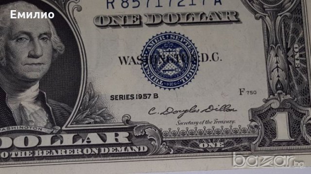 $1 Dollar Silver Certificate 1957-B.Block R A. UNCIRCULATED, снимка 3 - Нумизматика и бонистика - 16996460