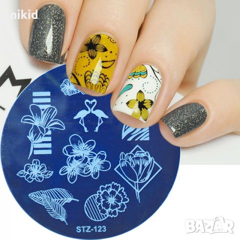 Фламинго цветя кръгла плочка / щампа шаблон за печат на нокти STZ-123