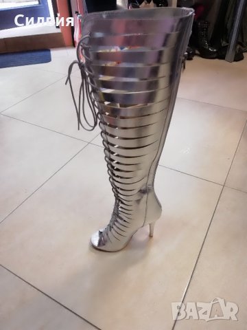 Нови сребристи летни ботуши за 75лв, снимка 4 - Дамски ботуши - 21806786