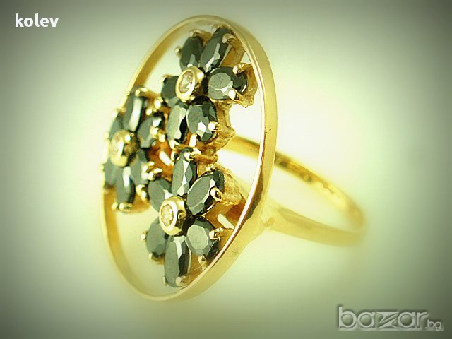 златен пръстен ЦВЕТЯ с бели и черни циркони 8.50 грама, снимка 7 - Пръстени - 11175607