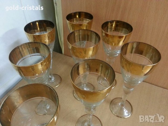 Стари стъклени чаши гравирани с златен кант, снимка 2 - Антикварни и старинни предмети - 22387900