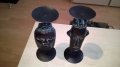 Африкански свещници-2бр дърво/метал 28х10см-внос швеицария, снимка 4