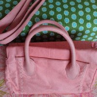 Розова чанта, естествена кожа, Domo, коралова, средна, като нова, снимка 1 - Чанти - 9466225