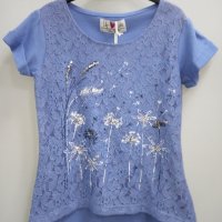 Нова синя детска блуза с дантела, 5-6 г., снимка 1 - Детски Блузи и туники - 25909680