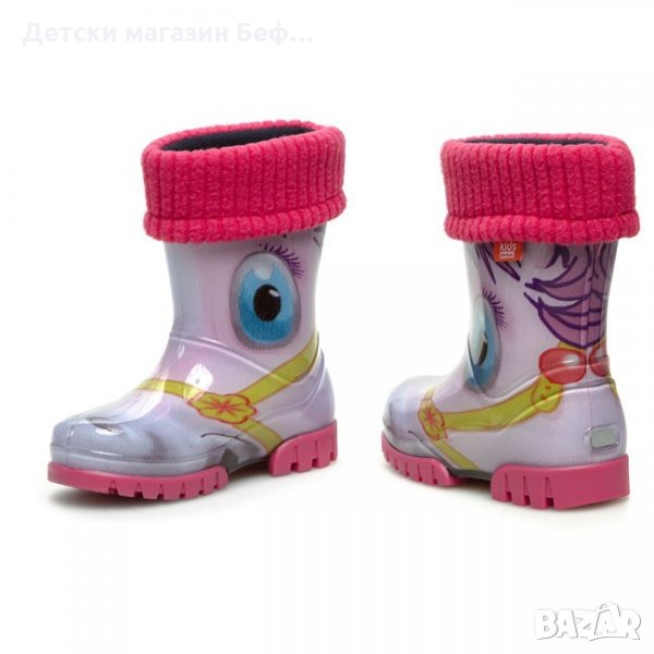 Детски гумени ботуши за момиче с топъл свалящ се чорап WATERPROOF Demar 0038 пони, Размер 28-33, снимка 1