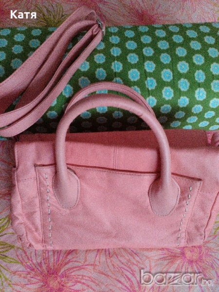 Розова чанта, естествена кожа, Domo, коралова, средна, като нова, снимка 1