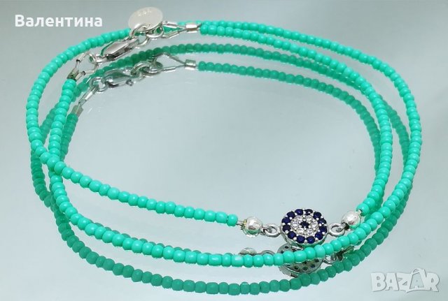  2 в 1 двойна гривна или гердан сребро и цирконий+Подарък, снимка 2 - Гривни - 22264485