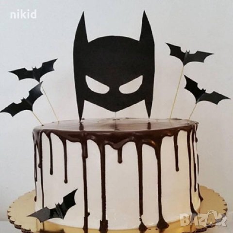 5 бр Батман маска и прилепи брокатен картон топери топер украса декор за торта и мъфини парти декор