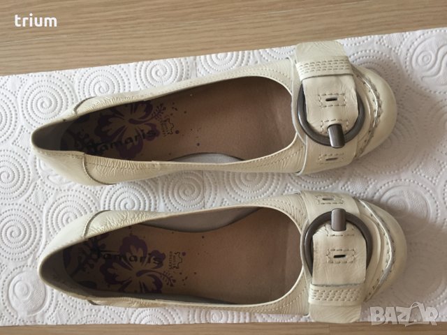 Бели лачени балеринки Tamaris от естествена кожа, номер 39, снимка 2 - Дамски ежедневни обувки - 22954695