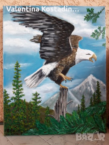 Маслена картина планински пейзаж с орел , снимка 2 - Картини - 22248438