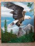 Маслена картина планински пейзаж с орел , снимка 2