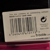 "TROOBLE" Slim Wallet Genuine High Quality Black Leather Card Case, снимка 2 - Портфейли, портмонета - 24215036