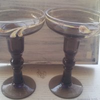 Два стъклени свещника и вазичка калиево стъкло серия, снимка 2 - Други - 24549426