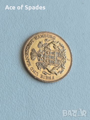 Златна Монета Deutsches Reich 1877 5 Mark Freie und Hansestadt Hamburg  , снимка 8 - Нумизматика и бонистика - 19510382