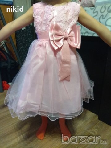 Светло розова детска официална празнична обемна рокля с пандела кръщене, снимка 2 - Детски рокли и поли - 21098934