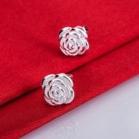 Сребърни обеци роза - 925 сребро BF107, снимка 2 - Обеци - 24255817