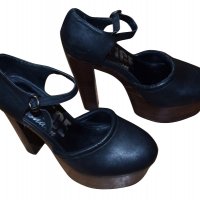 Defice London високи токчета с платформа естествена кожа черни , снимка 1 - Дамски обувки на ток - 21721637