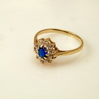 златен пръстен корона със син шпинел 2.31 грама/размер №52, снимка 3 - Пръстени - 20665081