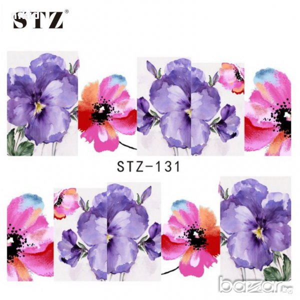 STZ-131 лилави цветя ваденки водни стикери за нокти маникюр, снимка 1