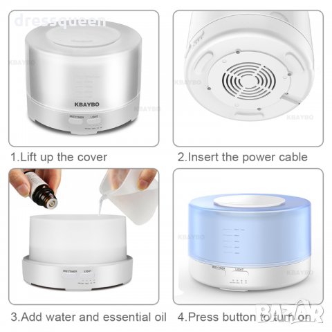 2022 Дифузер за етерични масла с дистанционно със 7 сменящи се цвята, снимка 4 - Други стоки за дома - 24815087