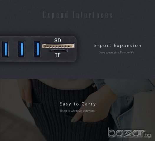 Високоскоростен Combo 5 портов USB 2.0 Hub и Card Reader, снимка 2 - Захранвания и кутии - 20630799