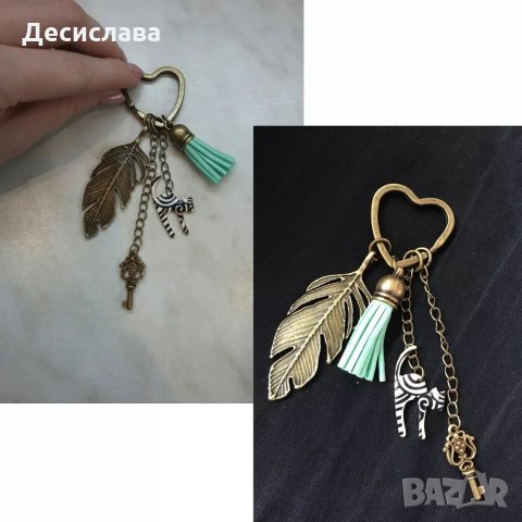 Винтъдж ключодържател с котка, пискюл и ключ, снимка 5 - Други - 24940024