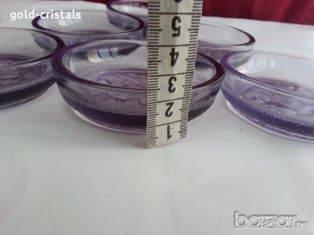 Стъклени лилави чинийки купички, снимка 4 - Антикварни и старинни предмети - 20291778