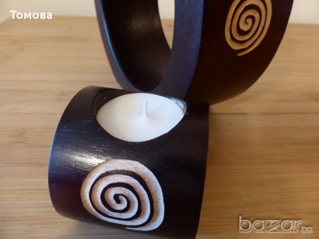 Дървен декоративен свещник от две части, снимка 3 - Декорация за дома - 12629487