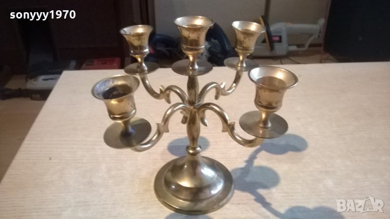 свещник за 5 свещи-масивен-мед/месинг-20х18х18см, снимка 1