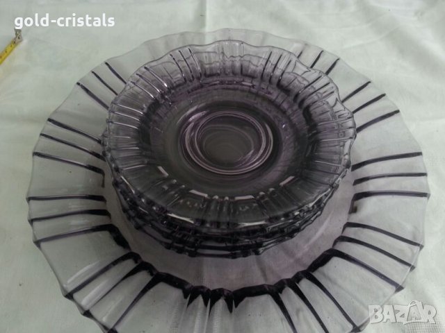 Ретро стъклени чинии чинийки цветно лилаво стъкло, снимка 5 - Антикварни и старинни предмети - 23832149